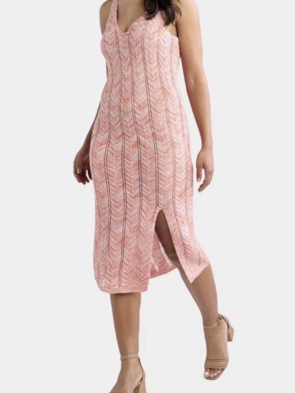 Women’s Pink Knit crotchet Midi Dress with Front Slit Steve Madden size Medium